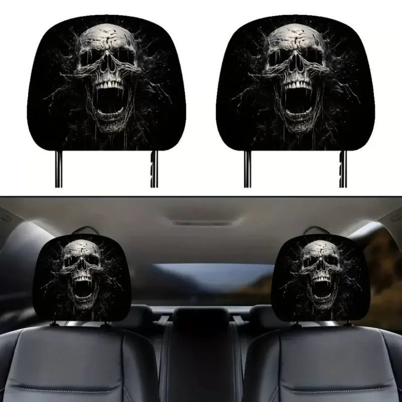 2pc Halloween Face Printed Car Pillowcase Soft Comfortable Decorative Washable Polyester Fabric Cushion Cover Auto Seat Headrest