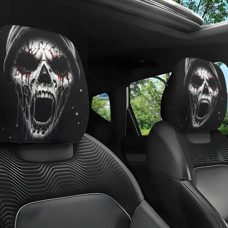 2pc Halloween Face Printed Car Pillowcase Soft Comfortable Decorative Washable Polyester Fabric Cushion Cover Auto Seat Headrest