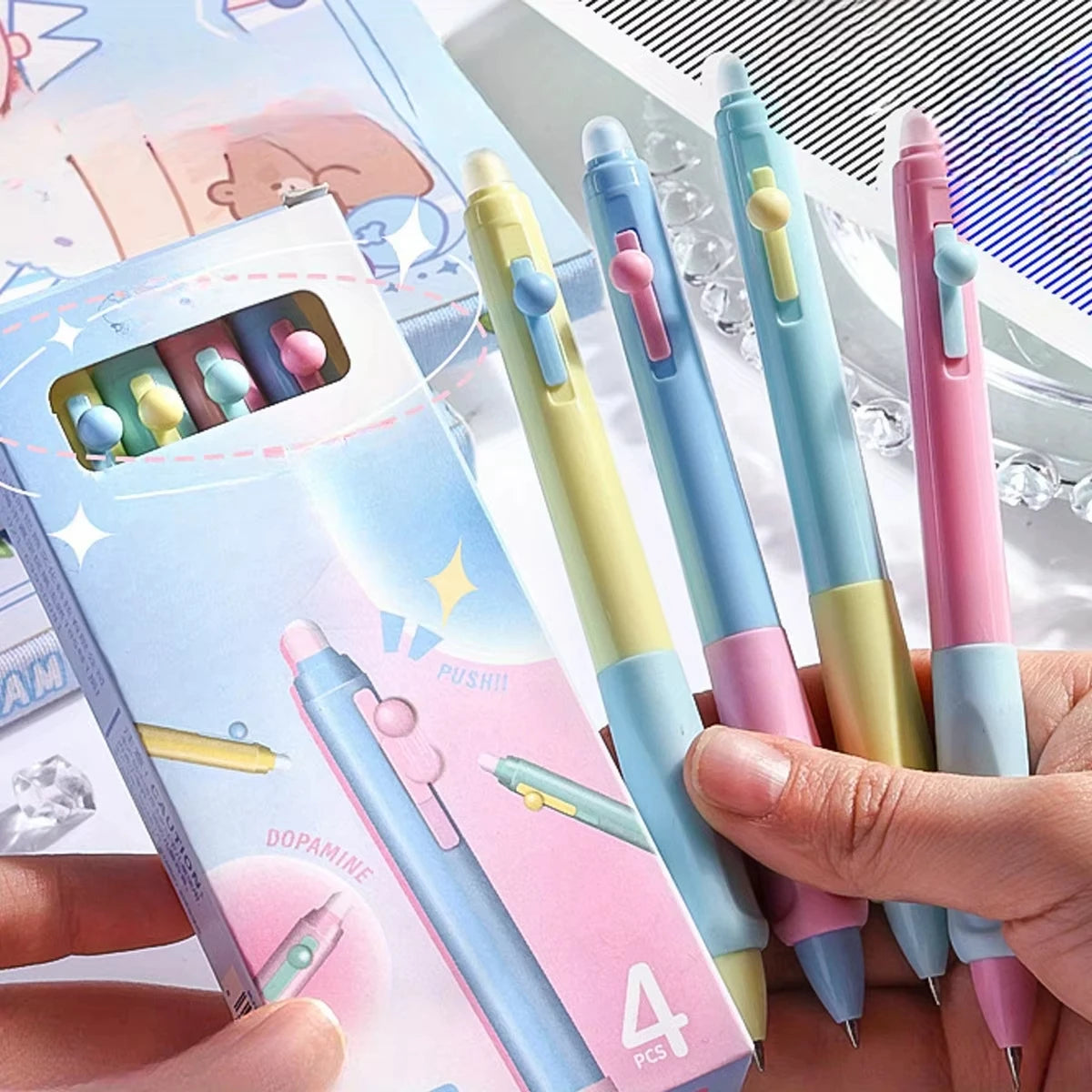 4Pcs/Box Retractable Erasable Gel Pens Fine Point 0.5 mm No Need for White Out, 4pack Black/Blue Ink for Completing Sudoku and C