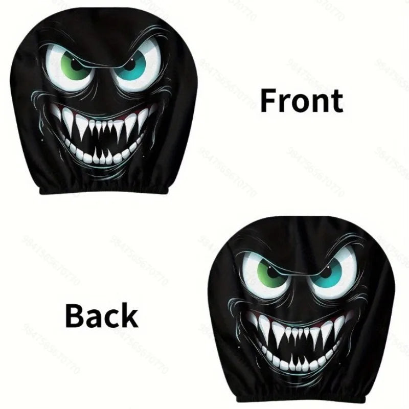 2pc Halloween Face Printed Car Pillowcase Soft Comfortable Decorative Washable Polyester Fabric Cushion Cover Auto Seat Headrest