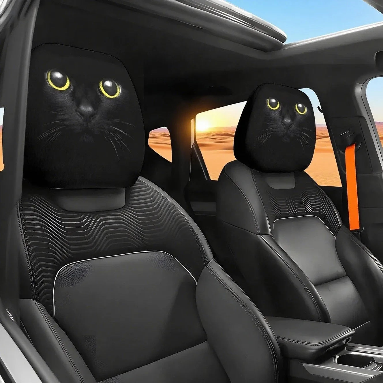 2pc Halloween Face Printed Car Pillowcase Soft Comfortable Decorative Washable Polyester Fabric Cushion Cover Auto Seat Headrest