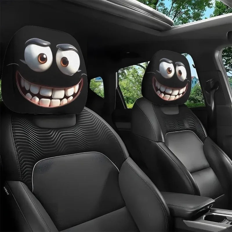 2pc Halloween Face Printed Car Pillowcase Soft Comfortable Decorative Washable Polyester Fabric Cushion Cover Auto Seat Headrest
